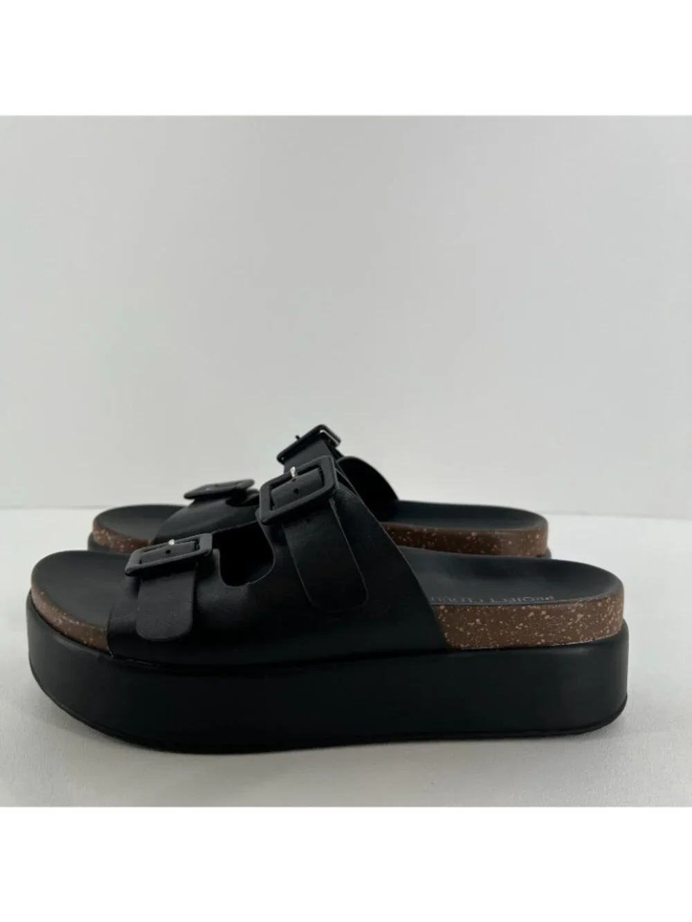 Project Cloud Platform Slide Sandals Womens 8.5 Memory Foam Wedge Leather Black